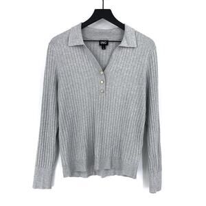INC International Concepts Ribbed V Neck Sweater Grey L